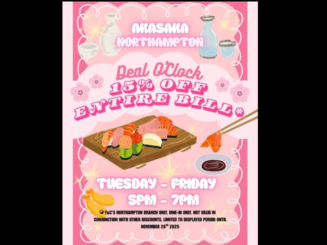 Akasaka Northampton Presents:  🎉 Happy Hour 🎉
