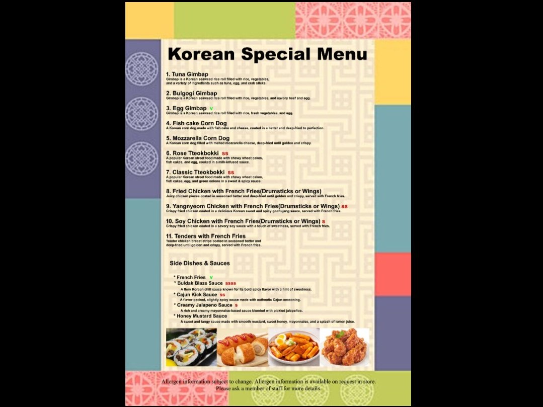 'Korean Special Menu'